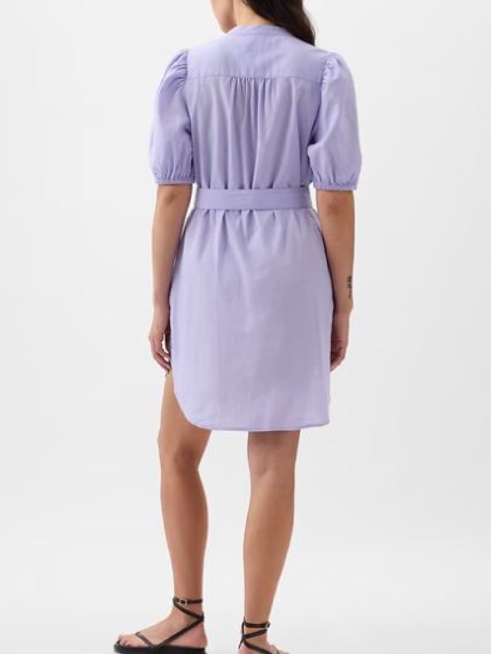 Gap Women Linen Cotton Mini Shirt Dress S Linen Cotton Belted Puff Sleeve - Picture 4 of 9